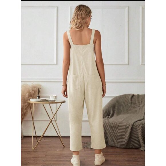 Boho overalls with pockets casual wide leg jumpsuit black - Picture 6 of 6